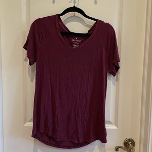 purple v-neck t-shirt